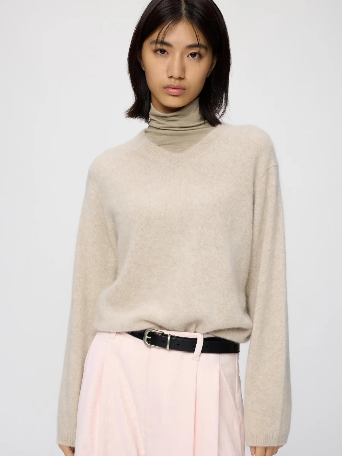 Fluffy Cashmere Relaxed V-Neck Sweater