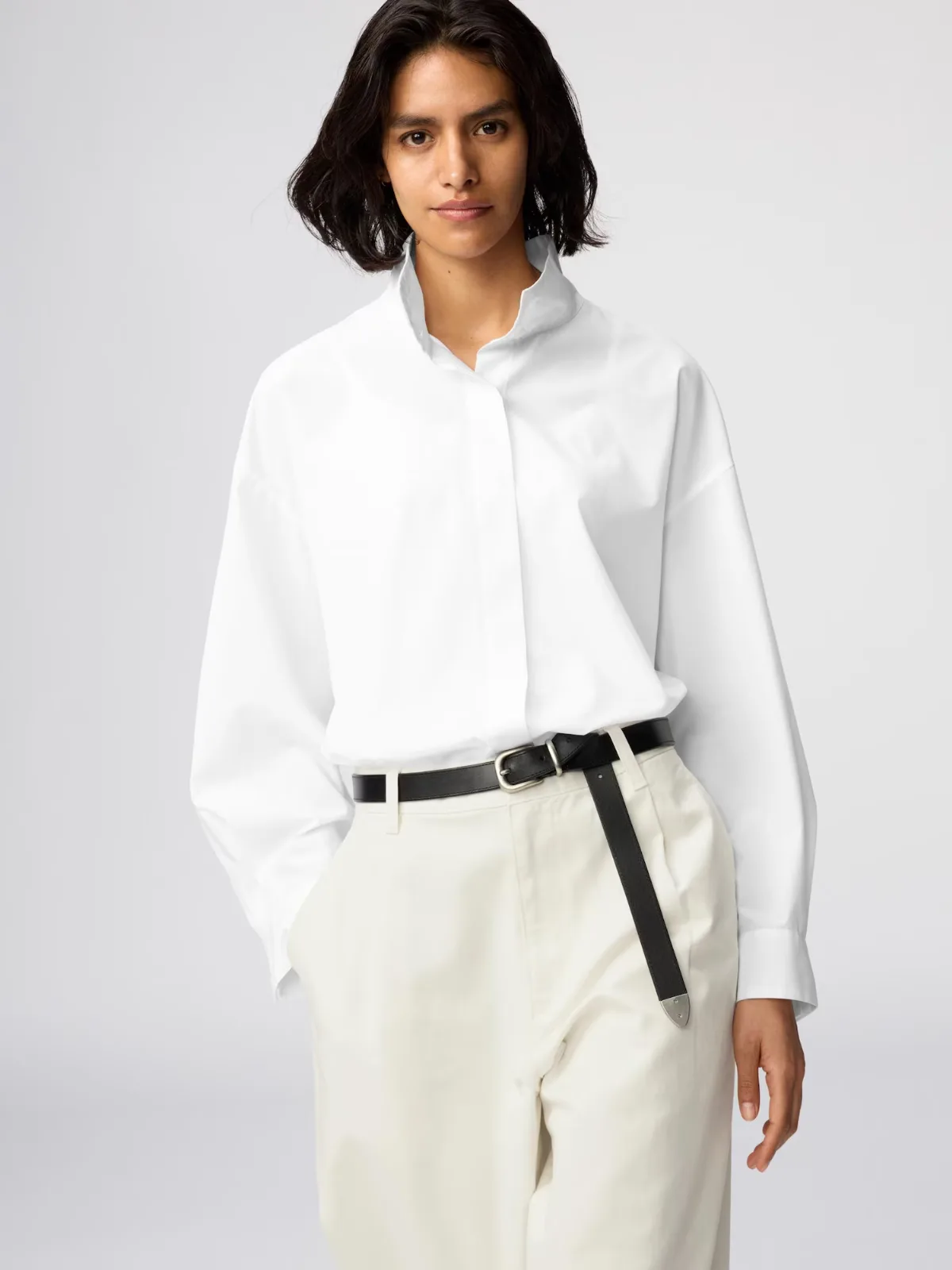 Cotton Stand Collar Shirt by Uniqlo