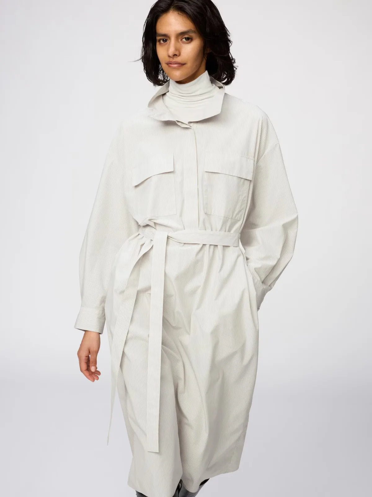 Cotton Stand Collar Dress Stripe