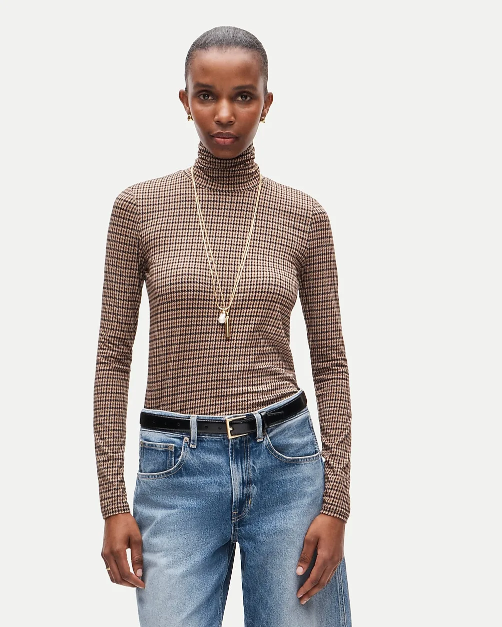Feather Jersey Turtleneck in Plaid by J.Crew