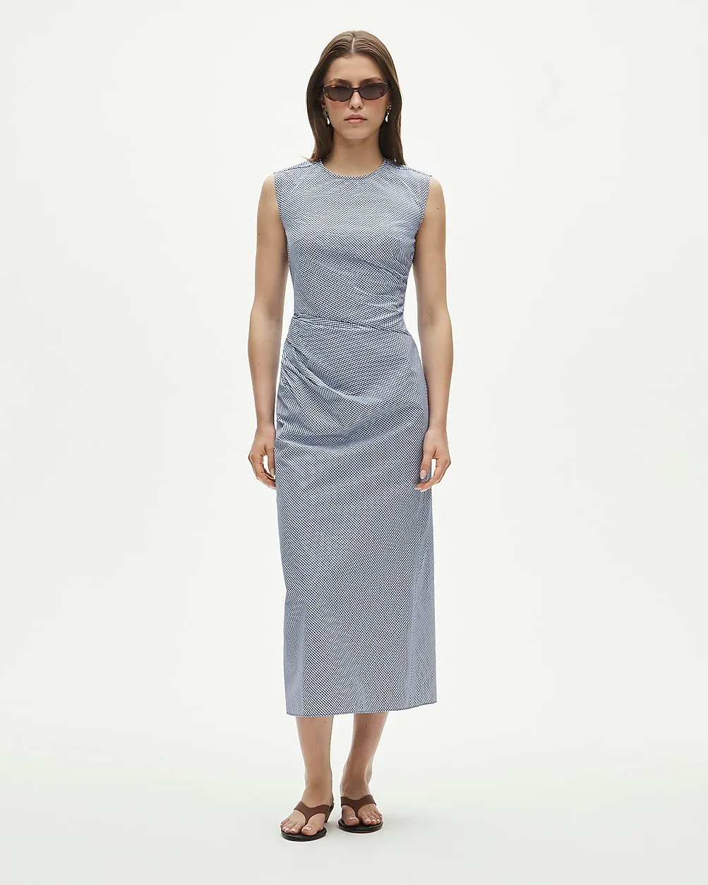 Ruched Midi Dress in Stretch Cotton-Blend Poplin by J.Crew