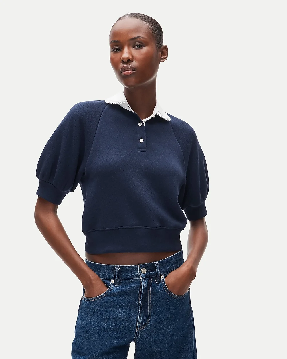 Heritage Terry Sweatshirt Polo with Eyelet Collar by J.Crew