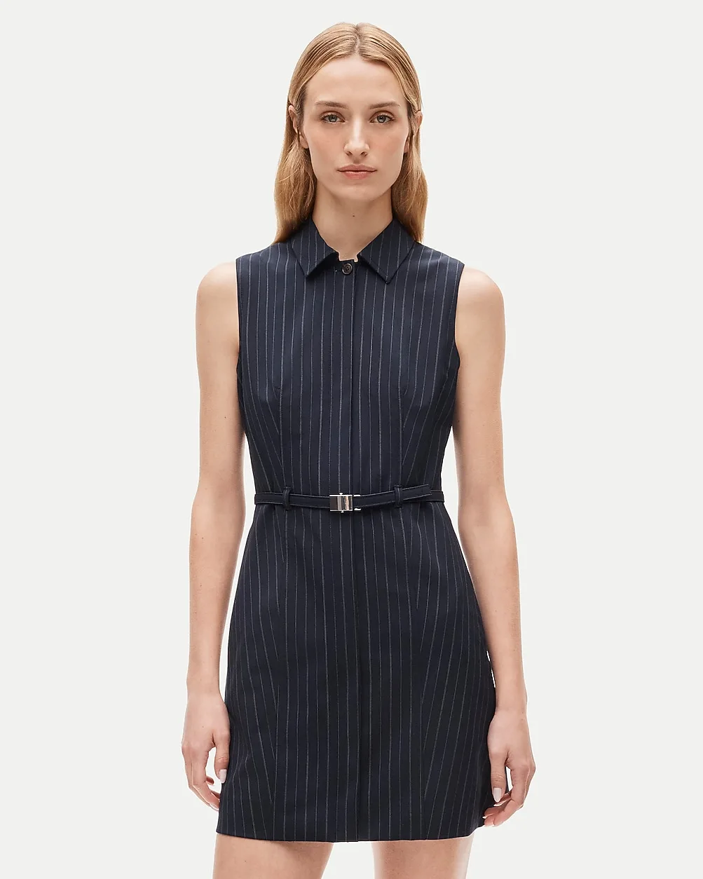 Mini Dress in Pinstriped Lightspun Wool Blend by J.Crew