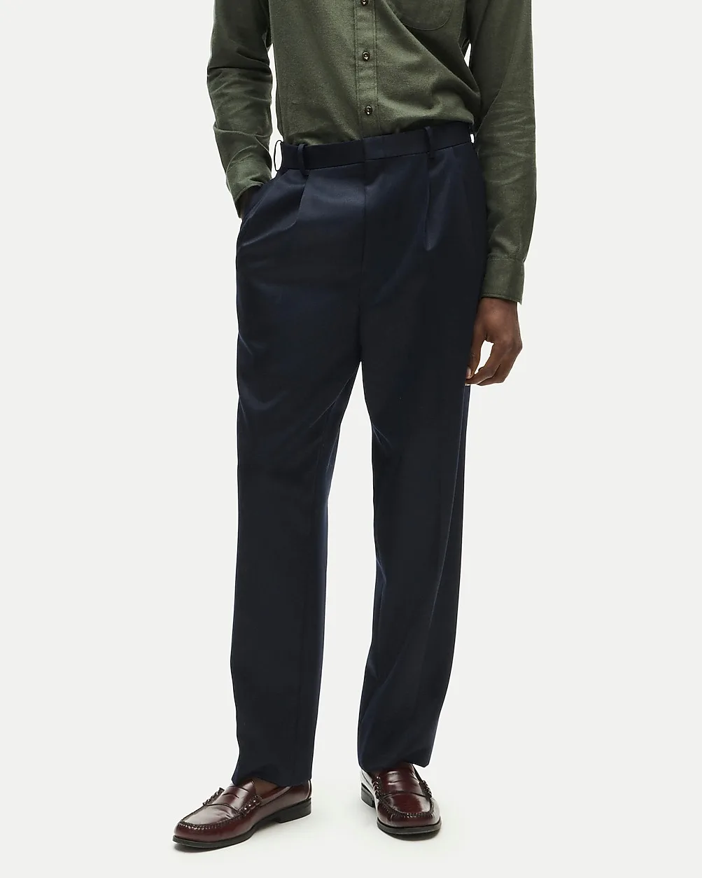 Relaxed-Fit Double-Pleated Trouser in Italian Wool Cavalry Twill by J.Crew