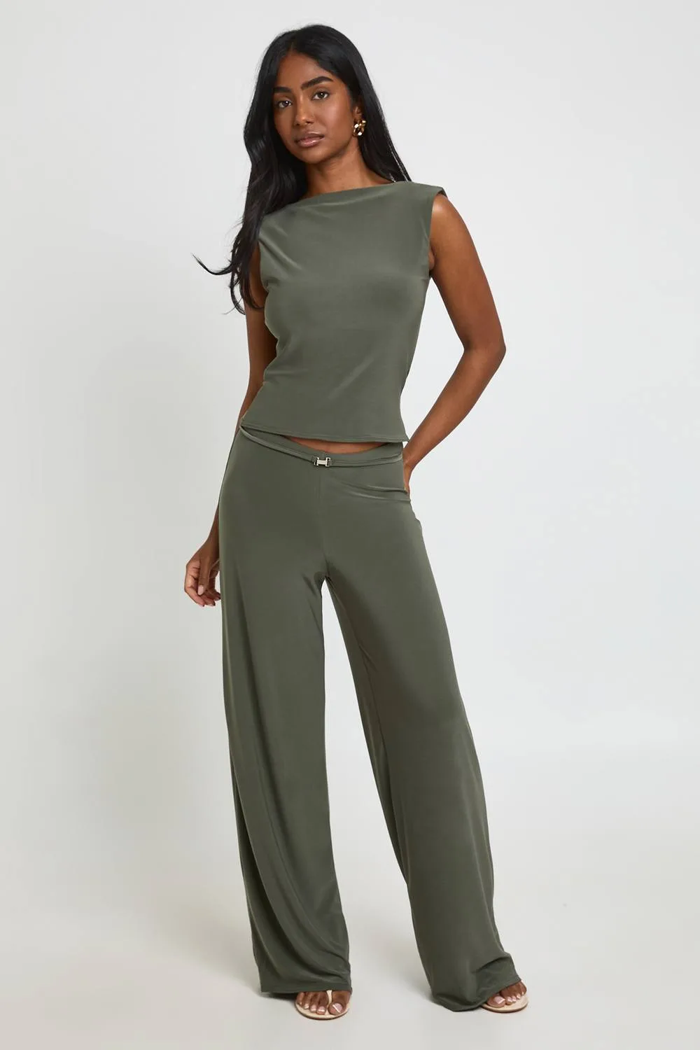 Wide Leg Trouser with Waist Trim