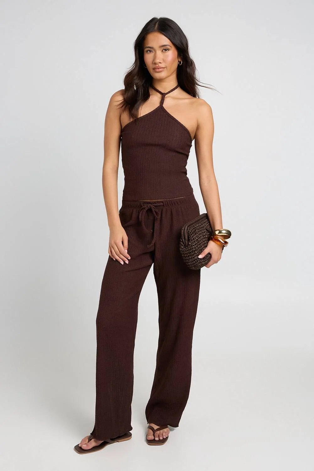 Plisse Wide Leg Trouser