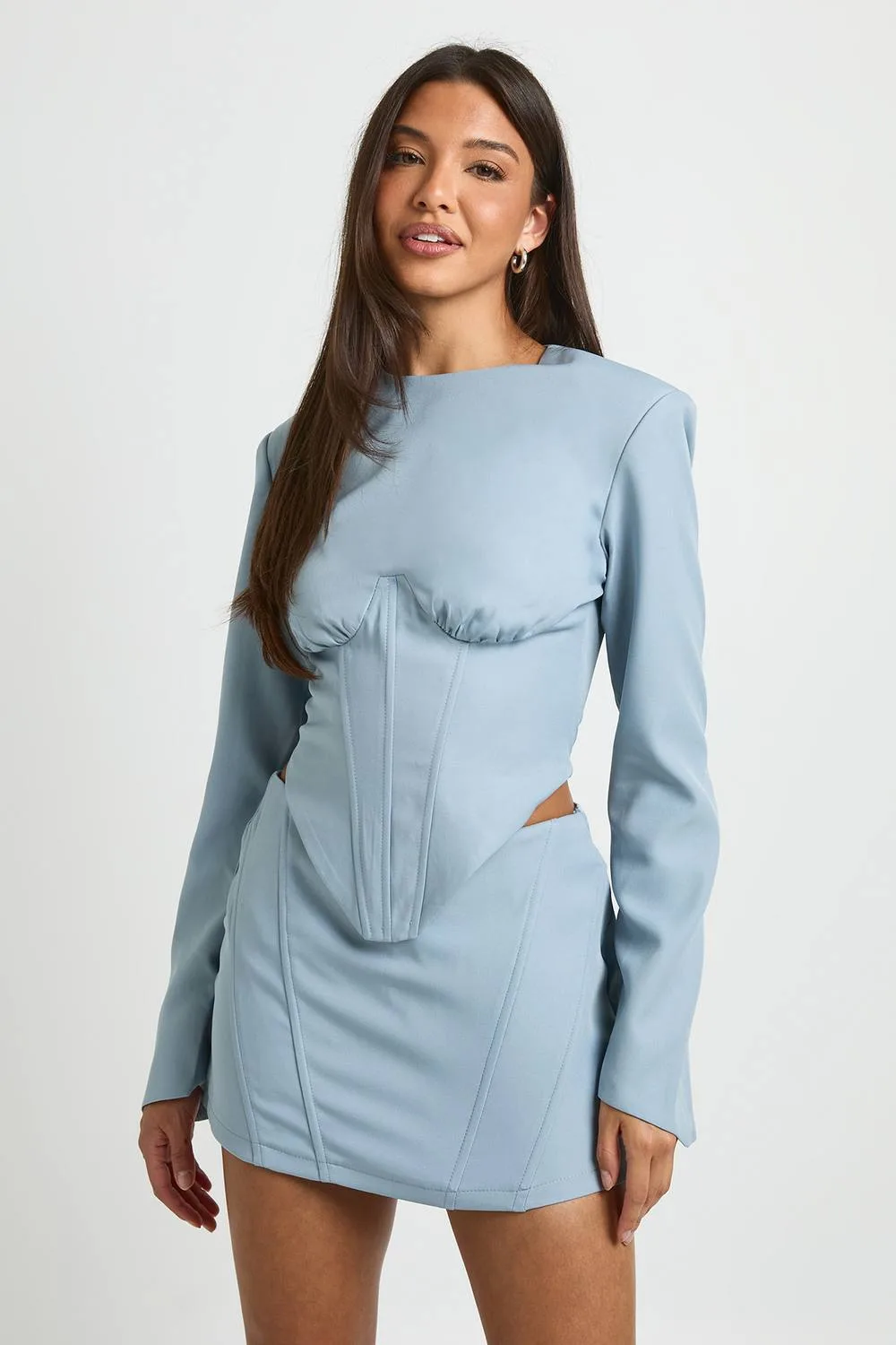 Corset Detail Long Sleeve Tailored Top by boohoo