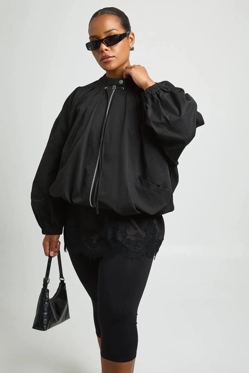 Zip Through Gather Detail Bomber Jacket by boohoo
