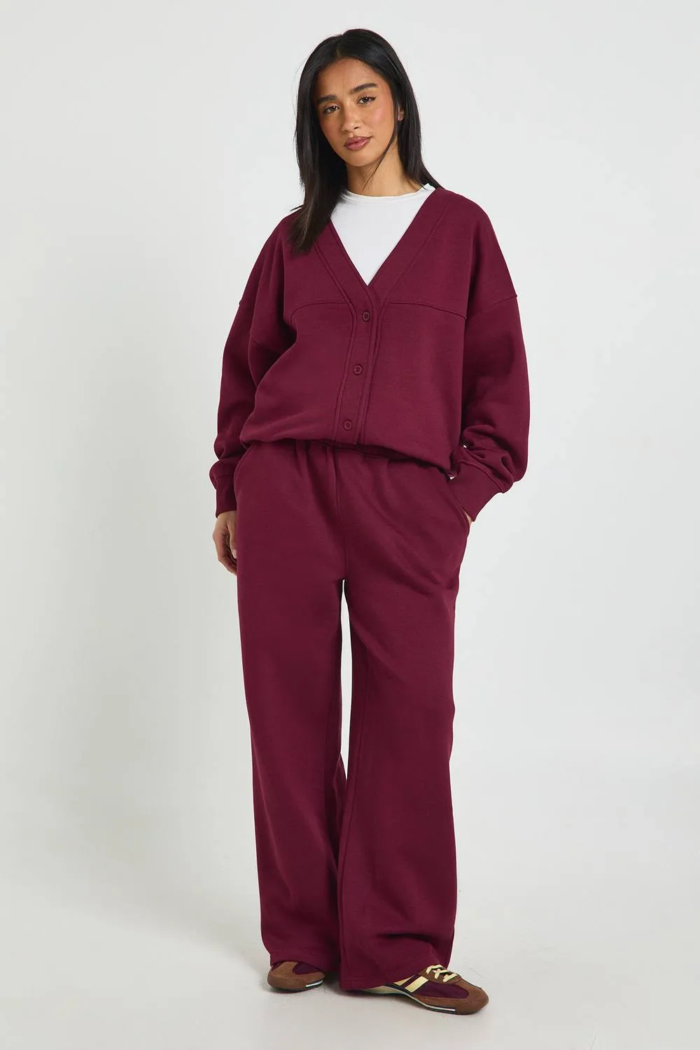 Button Through Cardigan Sweatshirt & Straight Leg Jogger Tracksuit