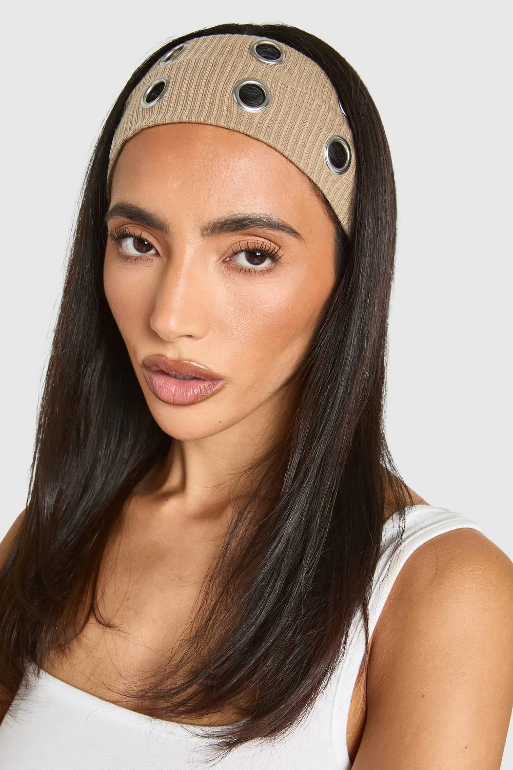 Studded Eyelet Jersey Headband by boohoo