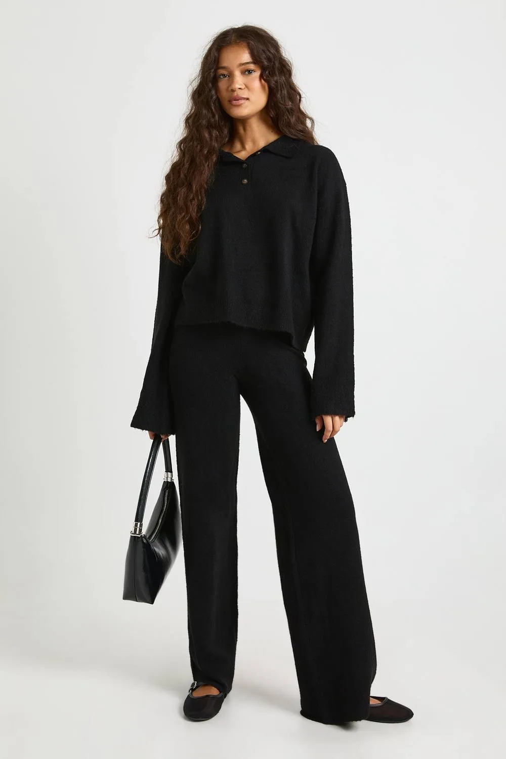 Collared Button Down Oversized Knitted Jumper & Straight Leg Trouser Co-Ord by boohoo