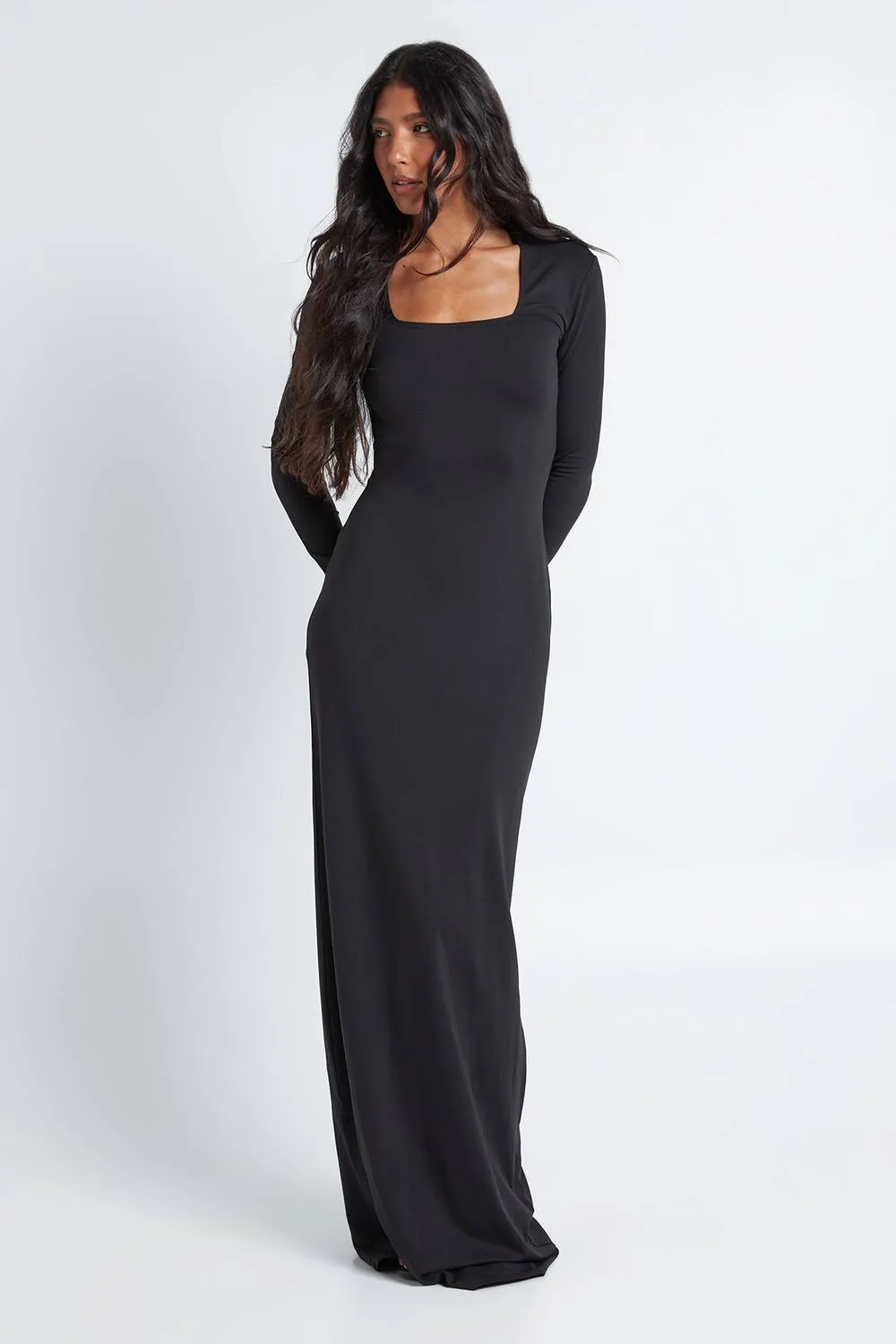 Basic Supersoft Square Neck Long Sleeve Maxi Dress