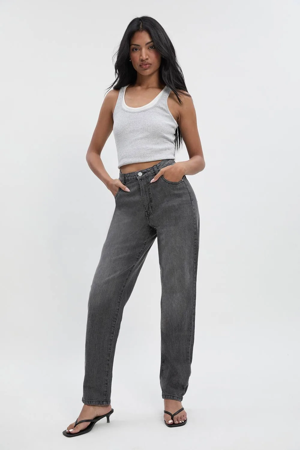 Basic High Waist Slim Leg Jean by boohoo