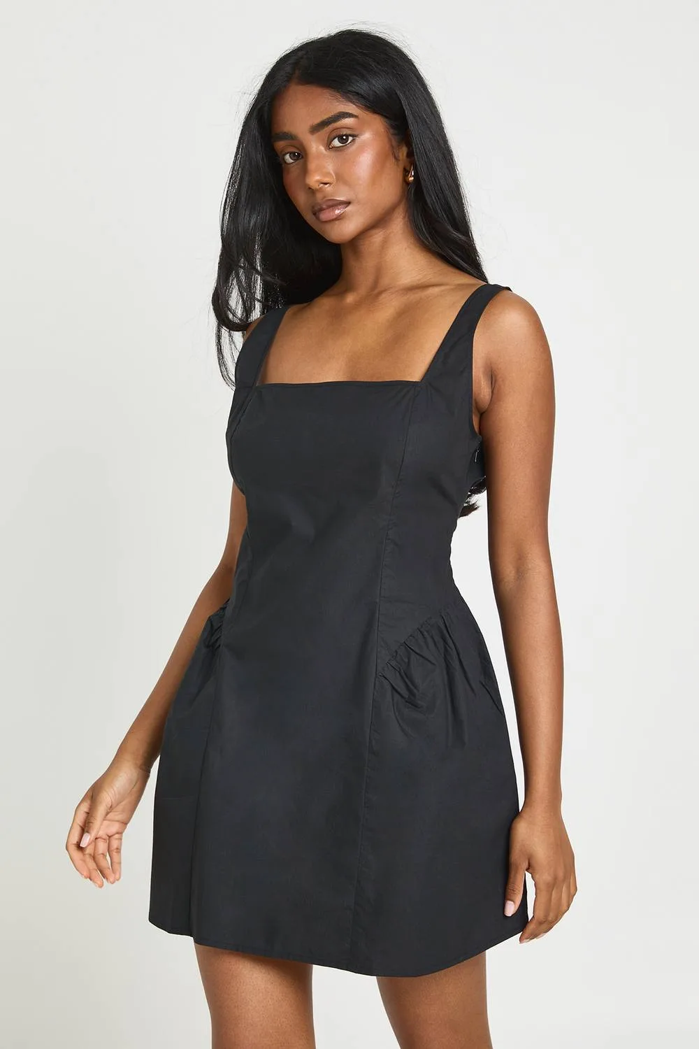 Square Neck Full Skirt Poplin Mini Dress by boohoo