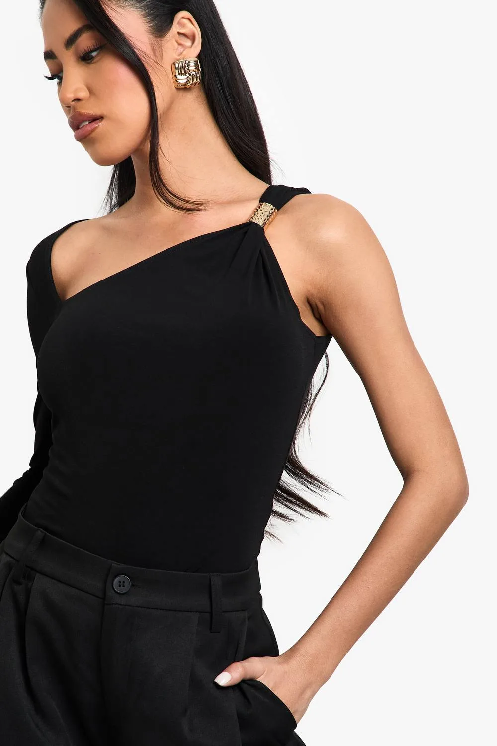 Crepe One Sleeve Trim Detail Top by boohoo