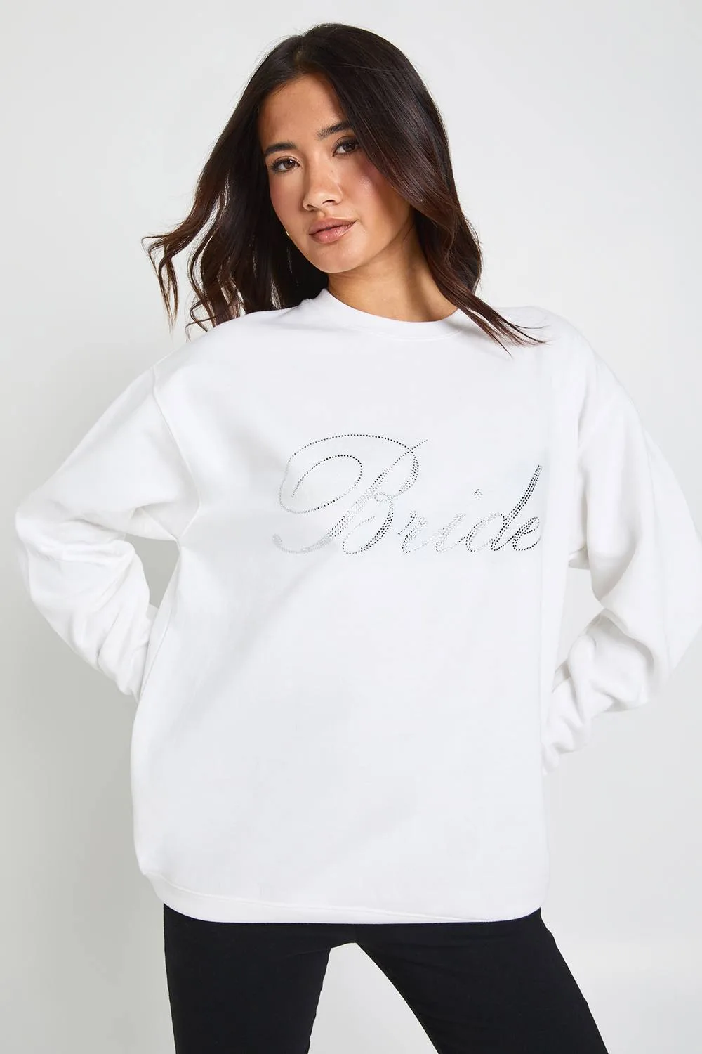Bride Diamante Printed Oversized Sweatshirt by boohoo