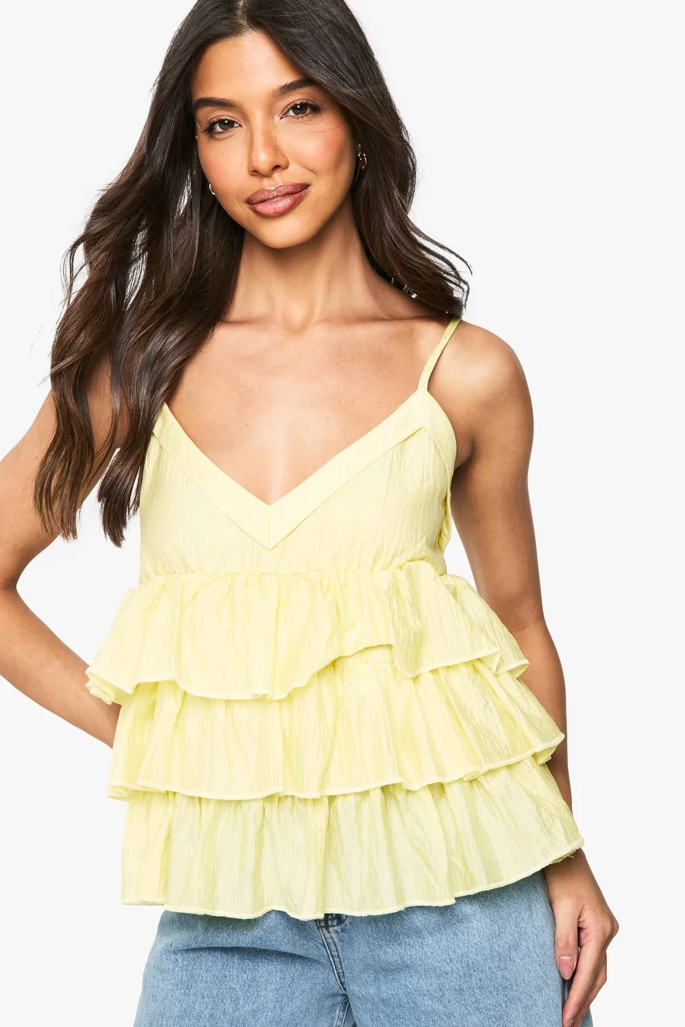 Crinkle Ruffle Layered Cami Top by boohoo