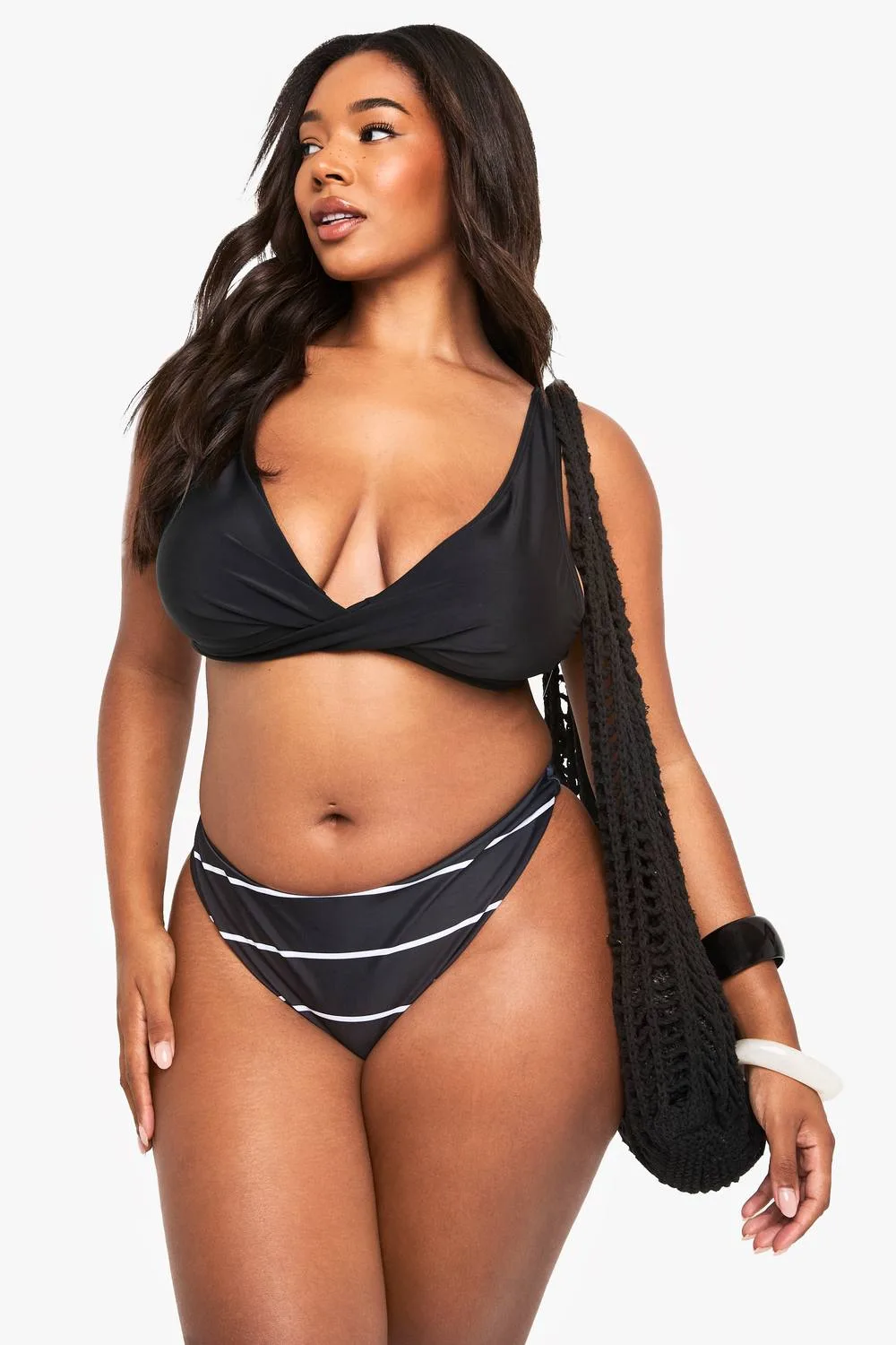 Swimwear Essentials High Waist Stripe Brief by boohoo