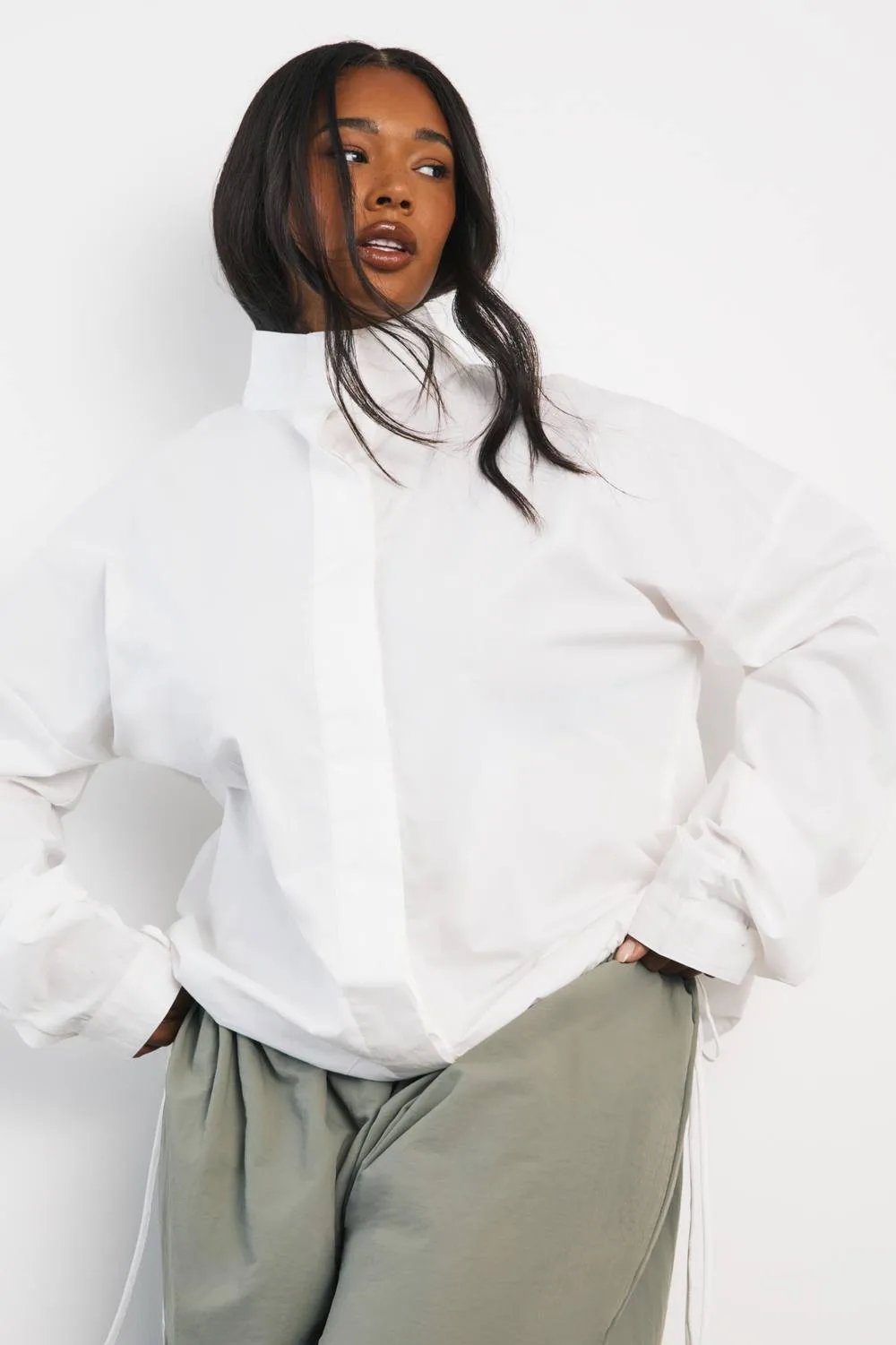 Cotton Funnel Neck Shirt by boohoo