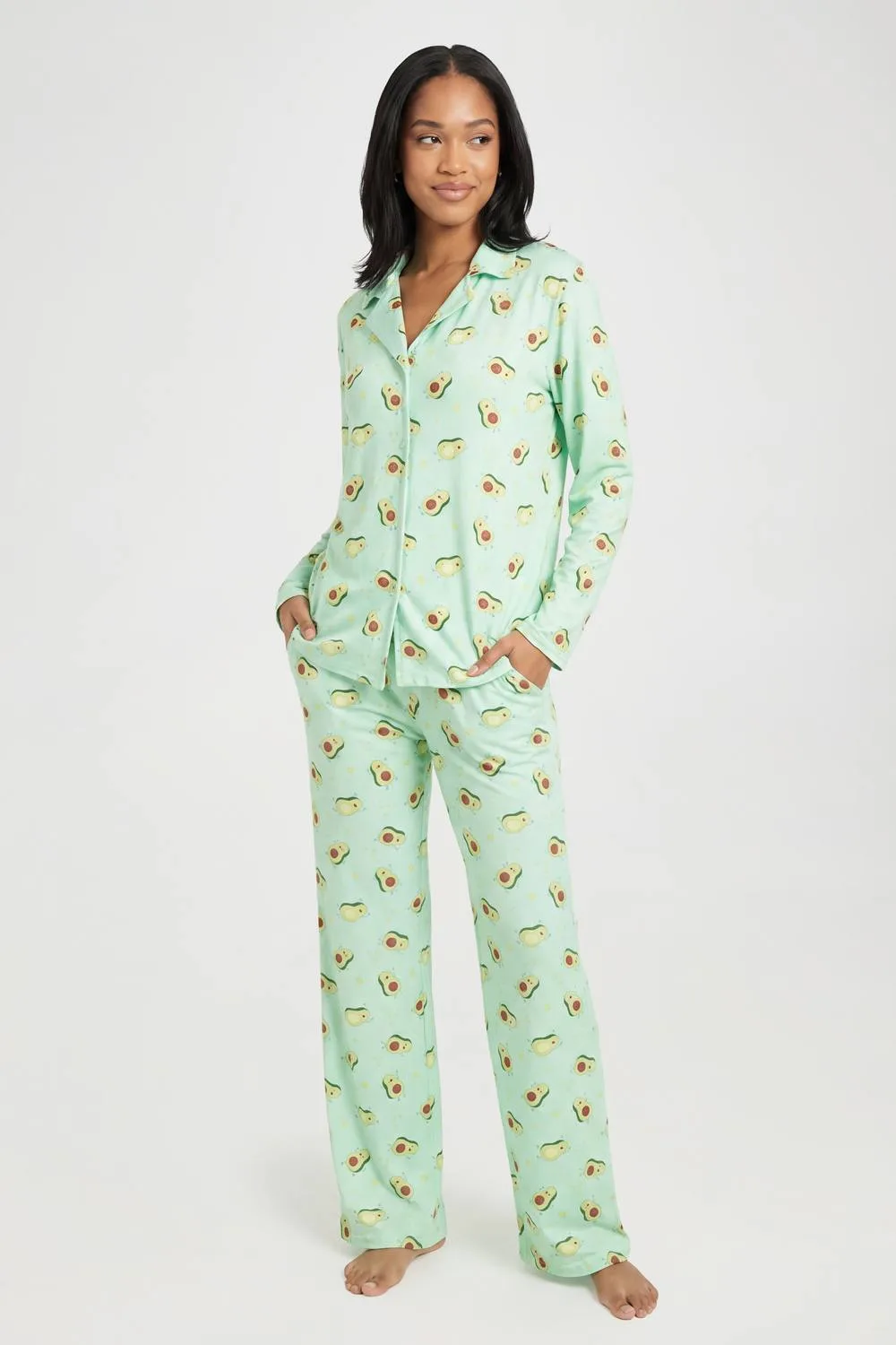 Avocado Print Long Sleeve & Trouser Pyjama Set by boohoo
