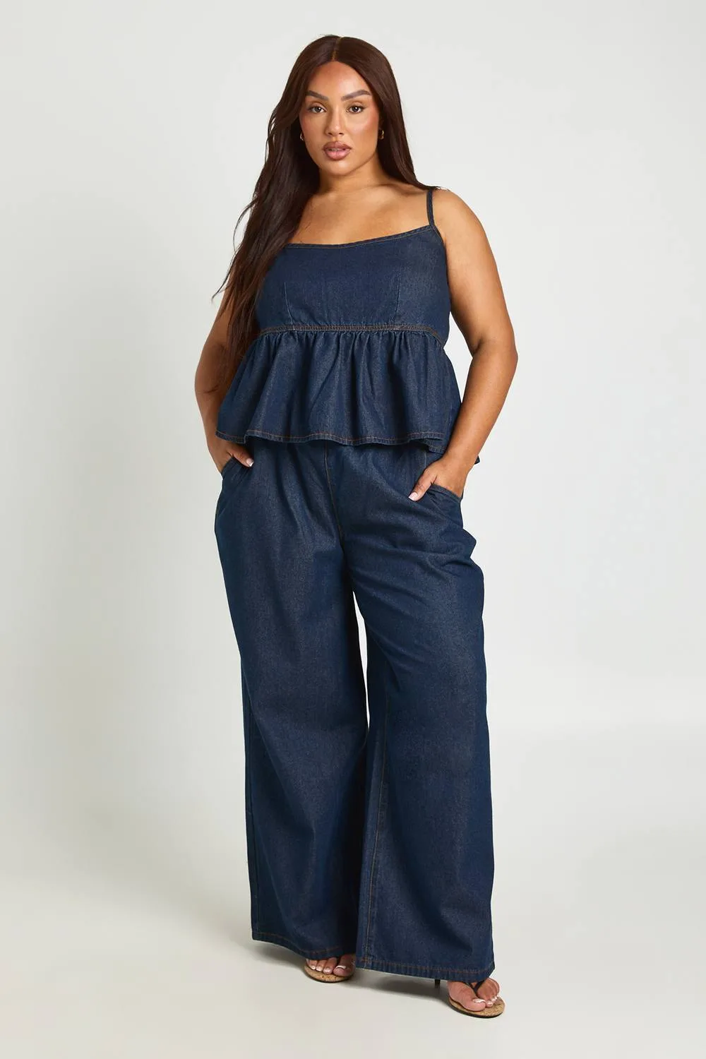 Elasticated Wide Leg Denim Trouser by boohoo