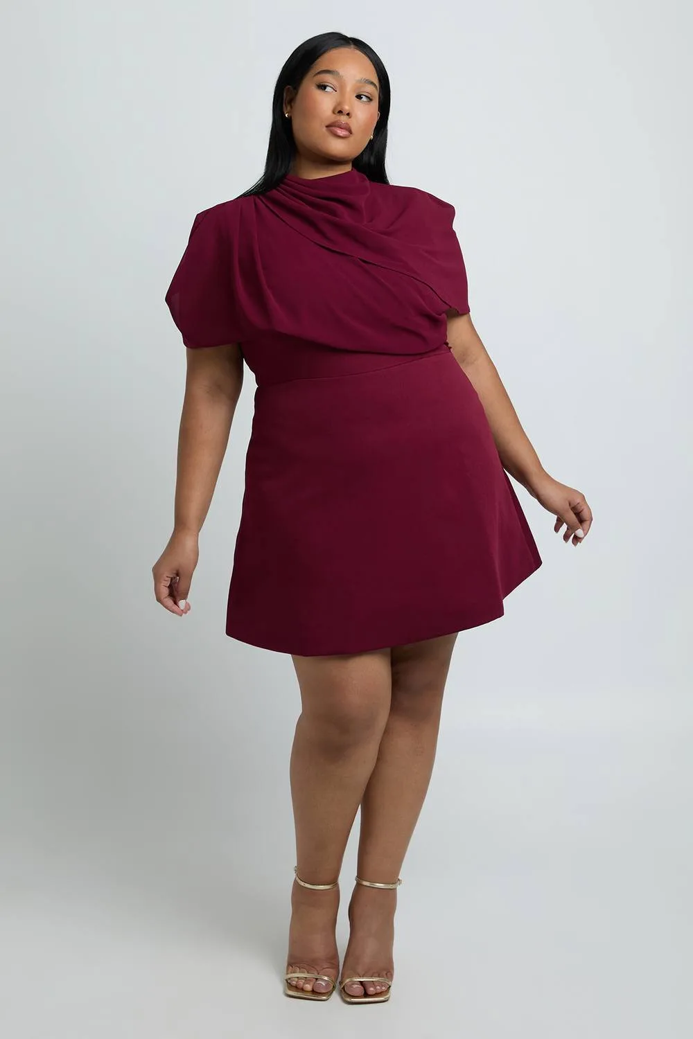 Woven Chiffon Drape Skater Dress by boohoo