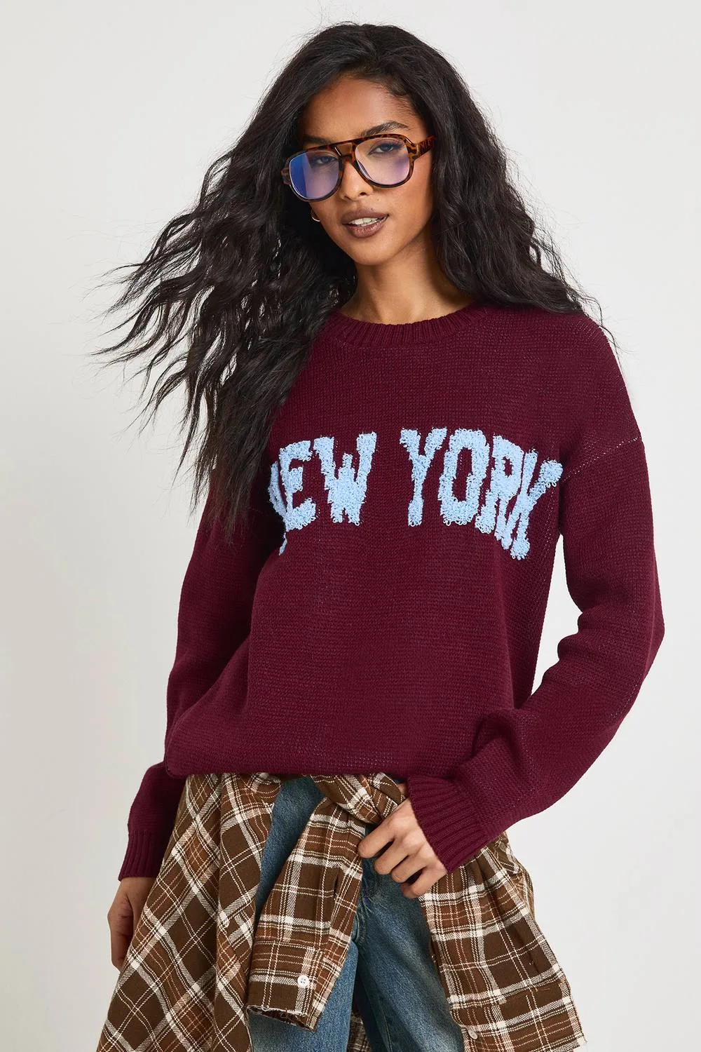 New York Crew Neck Knitted Jumper by boohoo