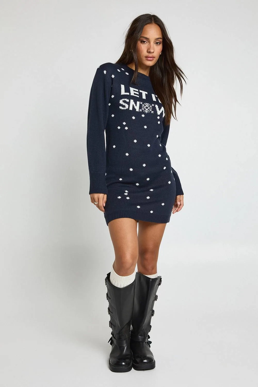 Let It Snow Christmas Jumper Dress by boohoo