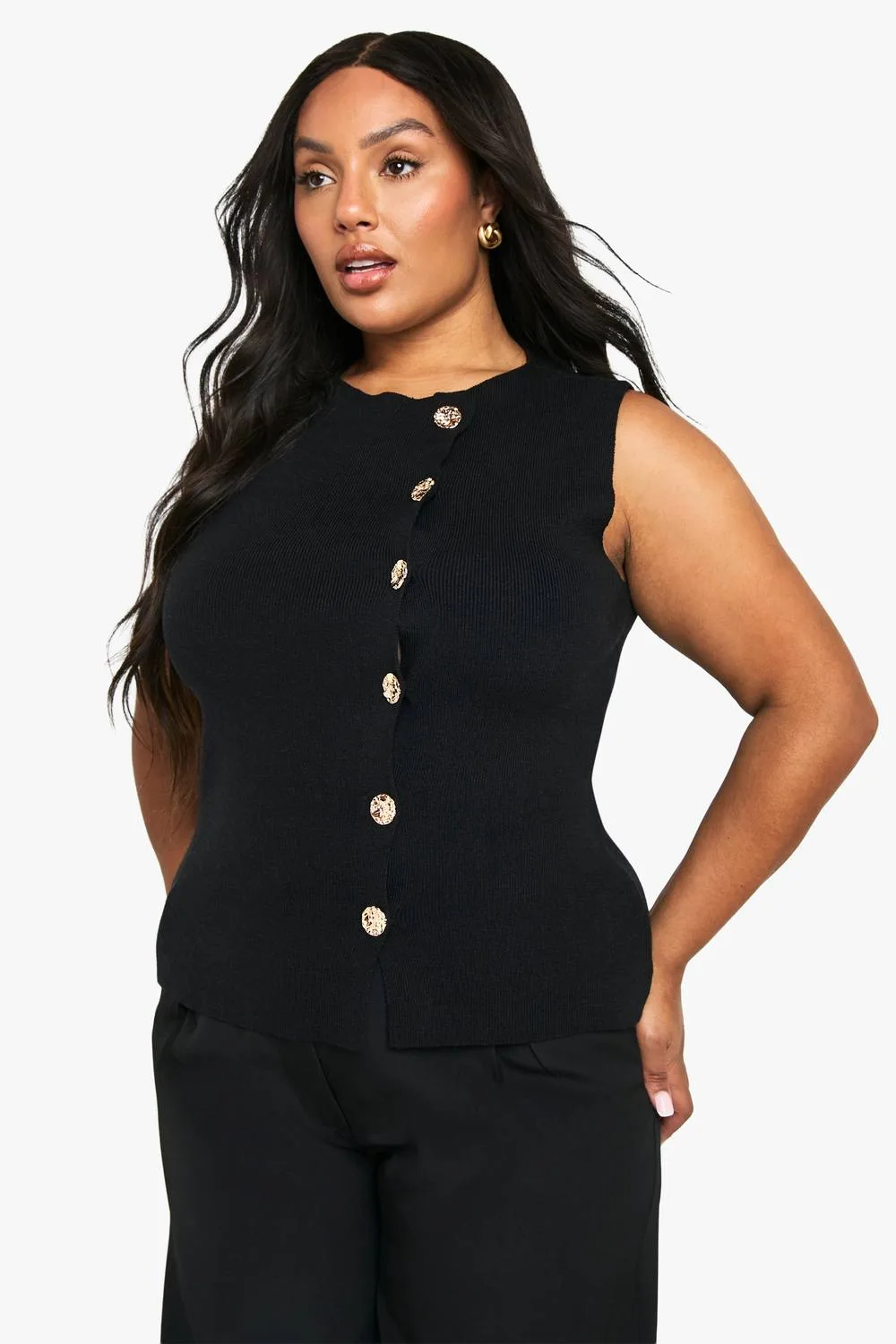 Asymmetric Gold Button Waistcoat by boohoo