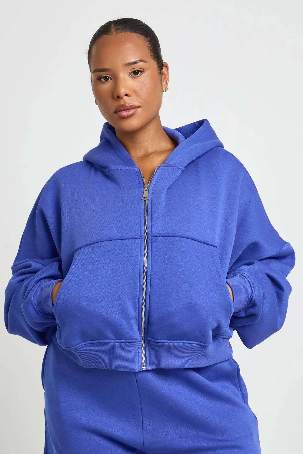 Core Basic Boxy Balloon Sleeve Oversized Zip Through Hoodie by boohoo