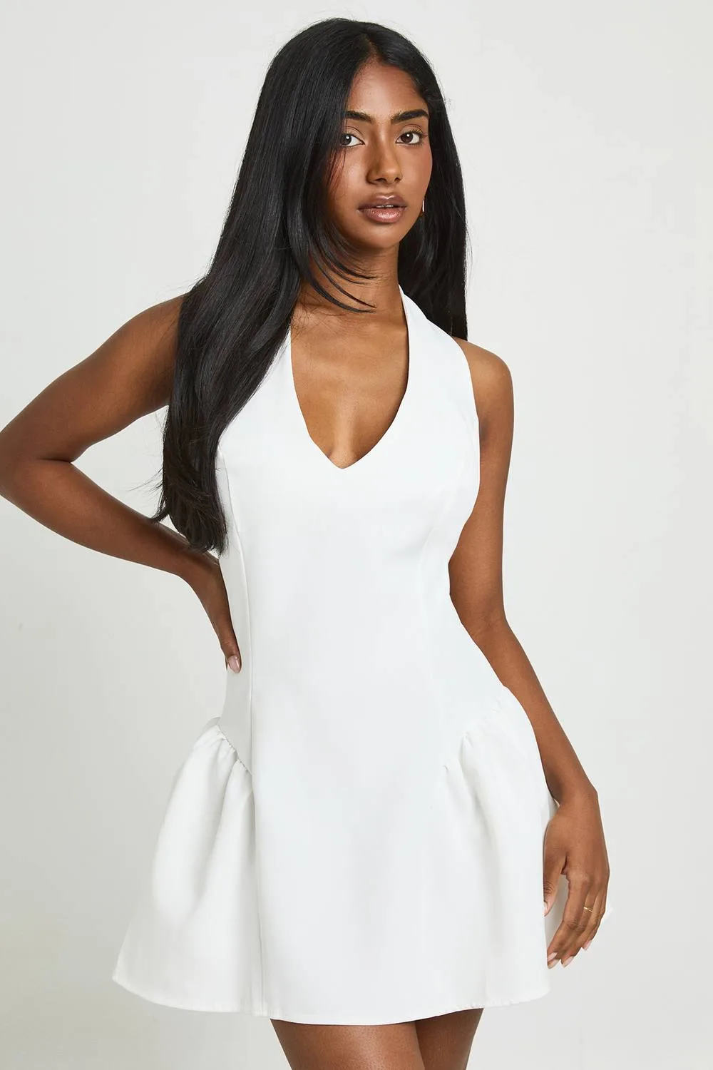 Tailored Plunge Halterneck Structured Skater Dress by boohoo