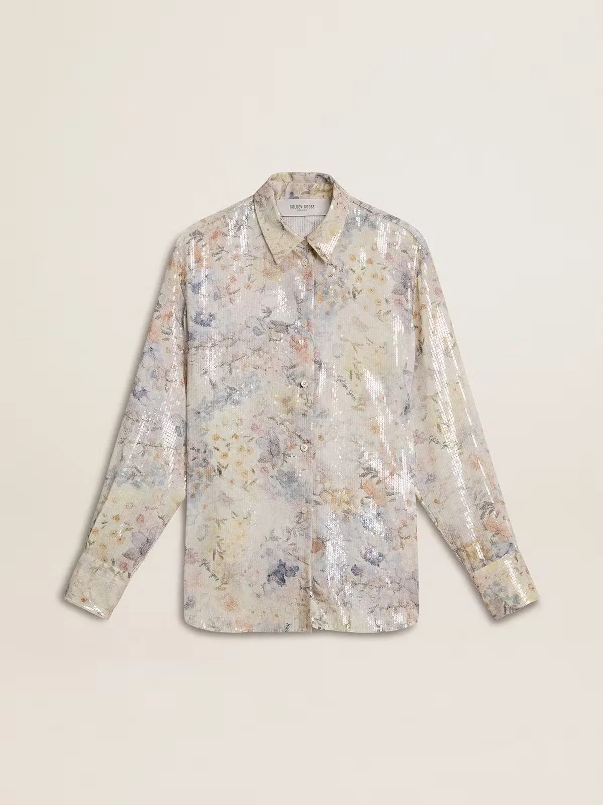 Shirt with Multicolor Floral Sequin Print by Golden Goose