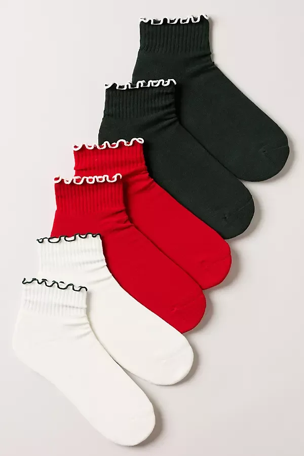 Ruffle-Trim Crew Socks, Set of 3 by Daily Practice