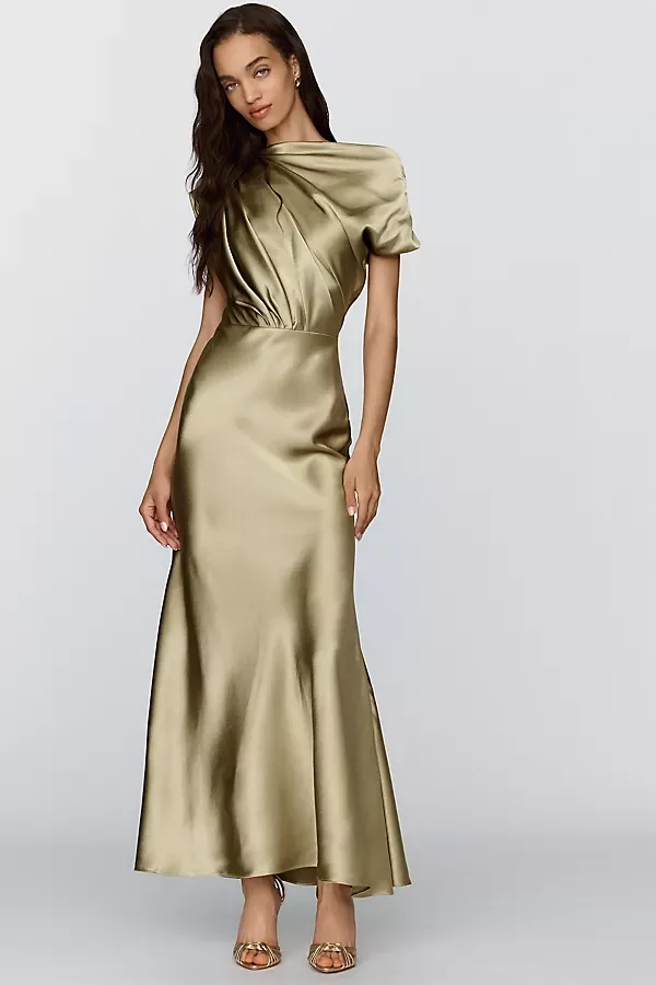 Asymmetrical Satin Maxi Dress