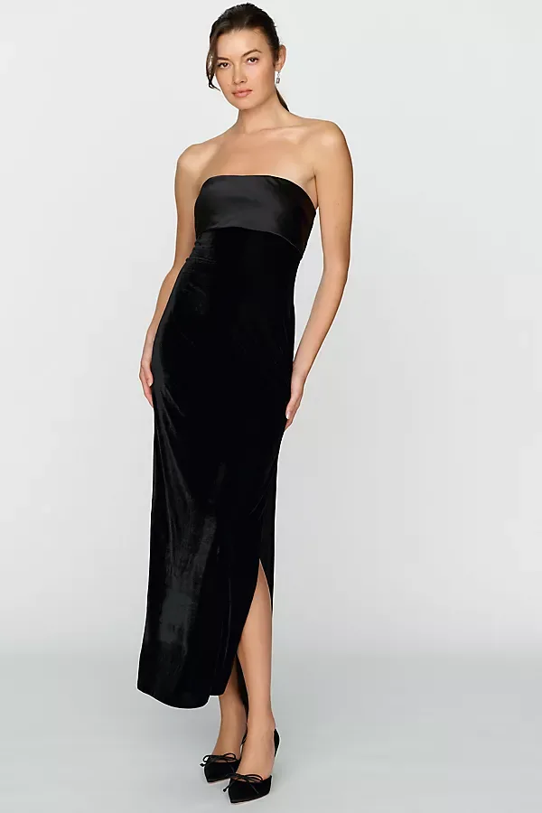 Satin Velvet Strapless Midi Dress by BHLDN