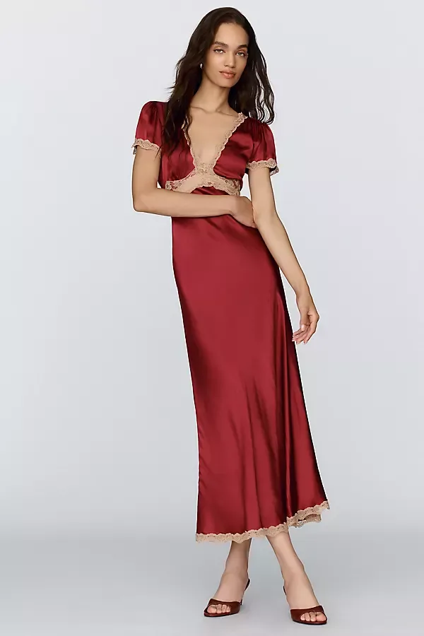Satin Lace Trim Midi Dress by BHLDN