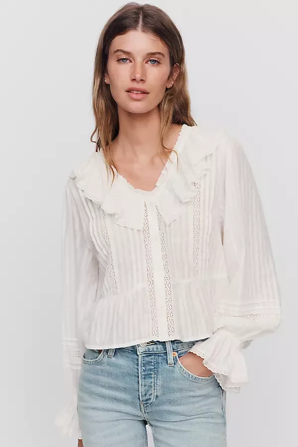 100% Cotton Ruffle Blouse by Anthropologie