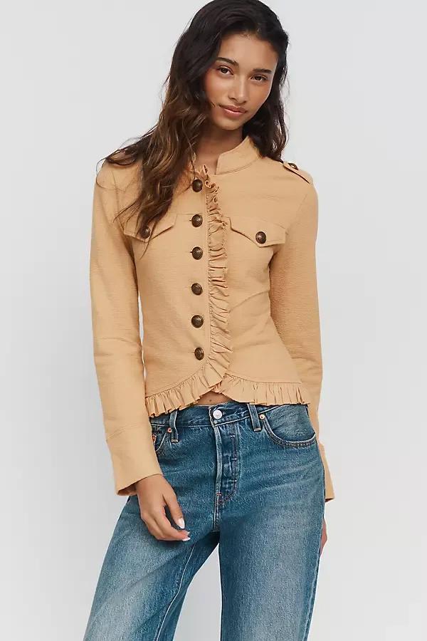 100% Cotton Cropped Military Jacket Top by Anthropologie