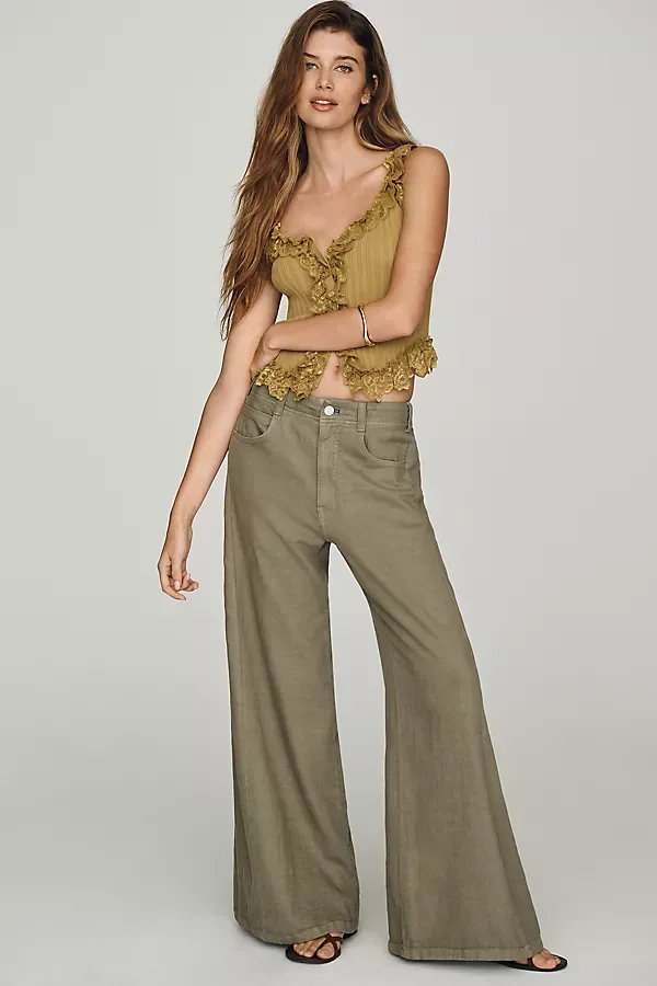 Adi Linen Blend Mid-Rise Flare Pants by Pilcro