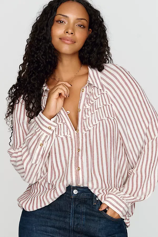 Shirred Buttondown Shirt by Pilcro