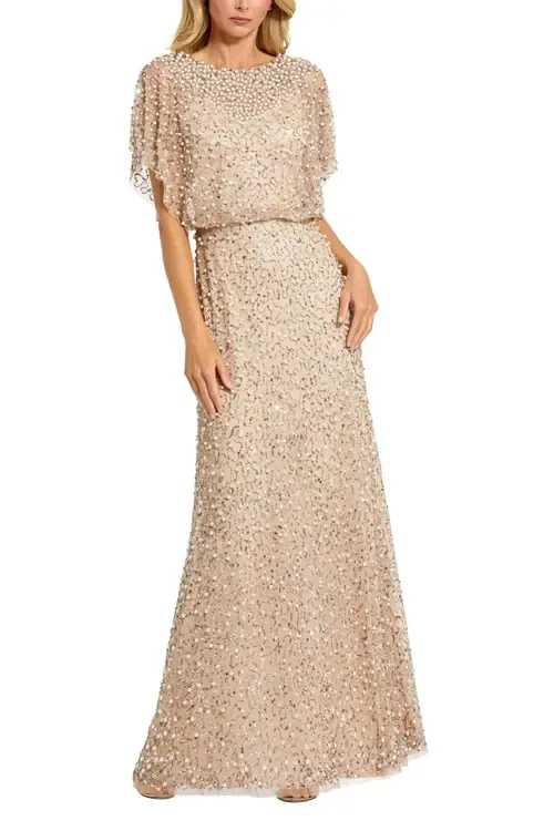 High Neck Short Sleeve Embellished Gown by Mac Duggal