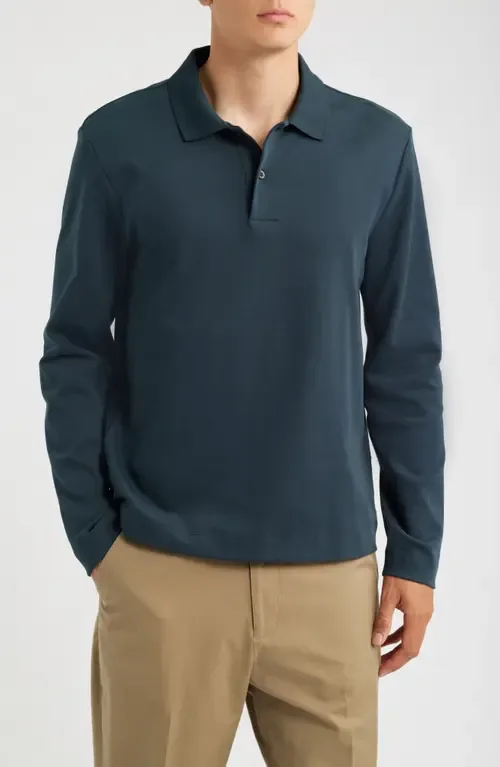 Long Sleeve Peached Cotton Jersey Polo by Vince