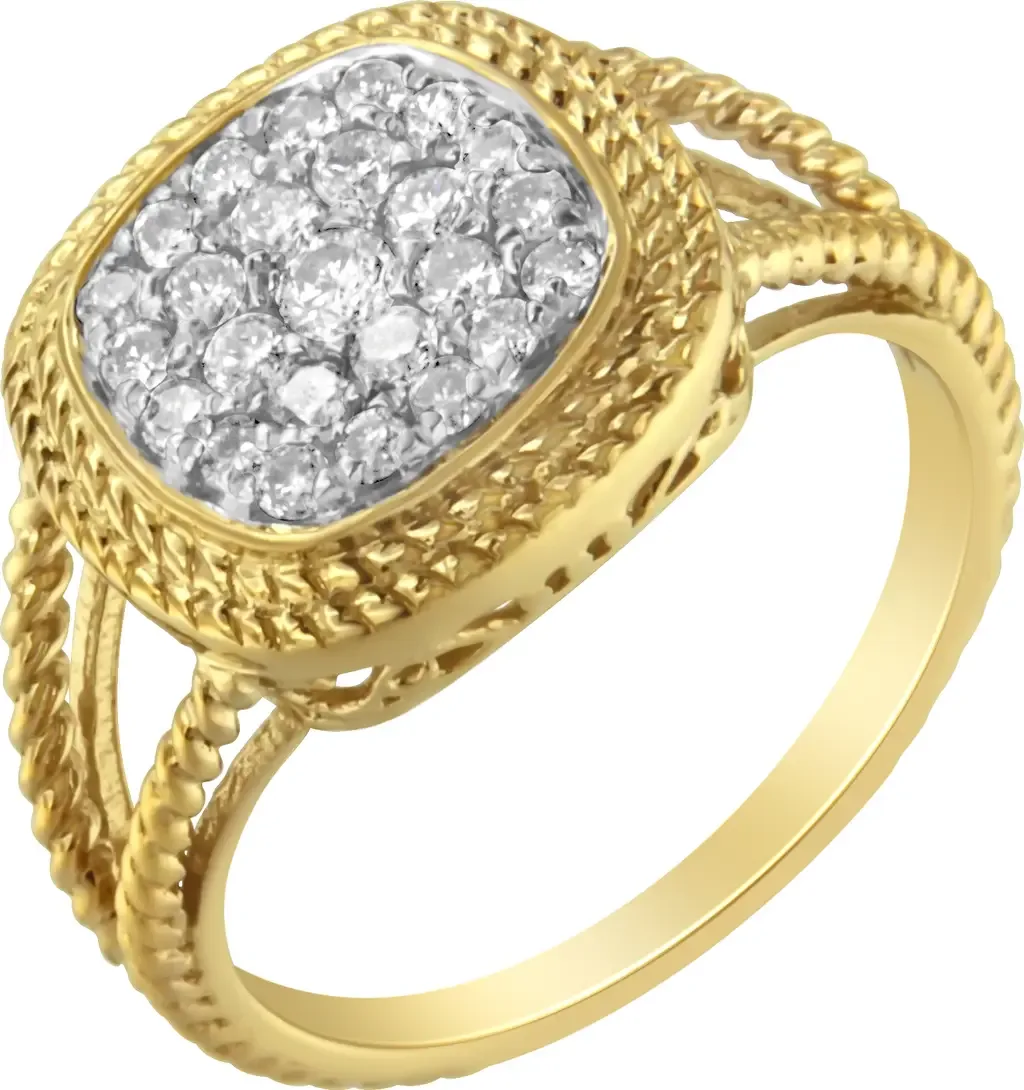 10K Yellow Gold Plated Silver 1/2 Ctw Diamond Cushion Split Shank Cocktail Ring by Haus of Brilliance