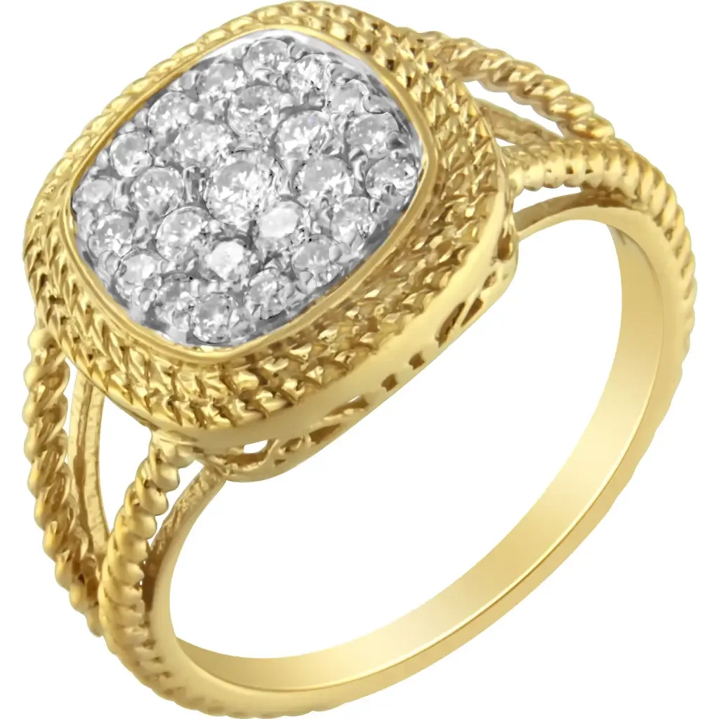 10K Yellow Gold Plated Silver 1/2 Ctw Diamond Cushion Split Shank Cocktail Ring by Haus of Brilliance