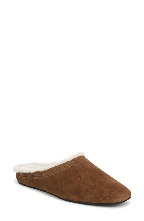 Narcisa Genuine Shearling Flat Mule in Chestnut Suede