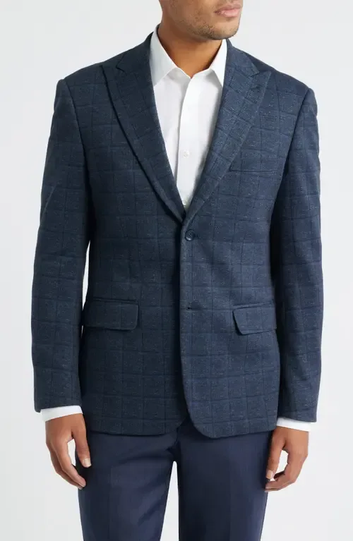 Navy Shadow Check Slub Cotton Blend Sport Coat by DANIEL HECHTER
