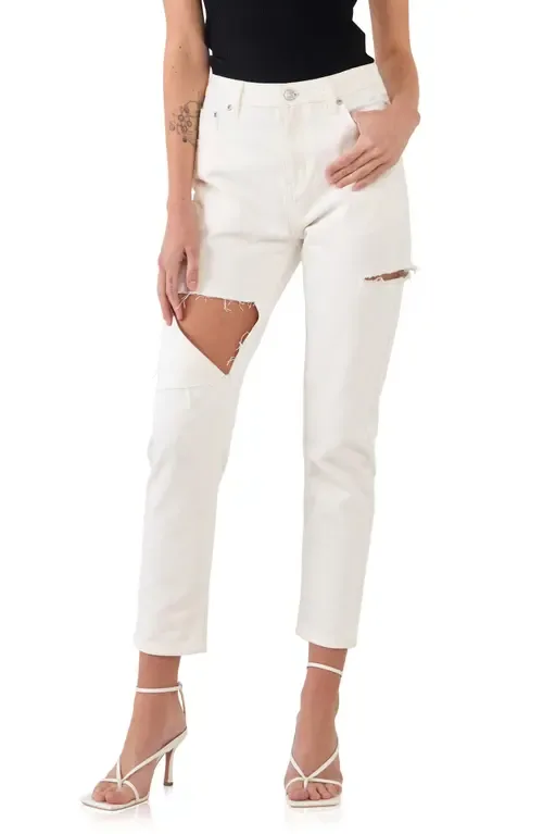 Ripped High Waist Slim Straight Leg Jeans by Grey Lab