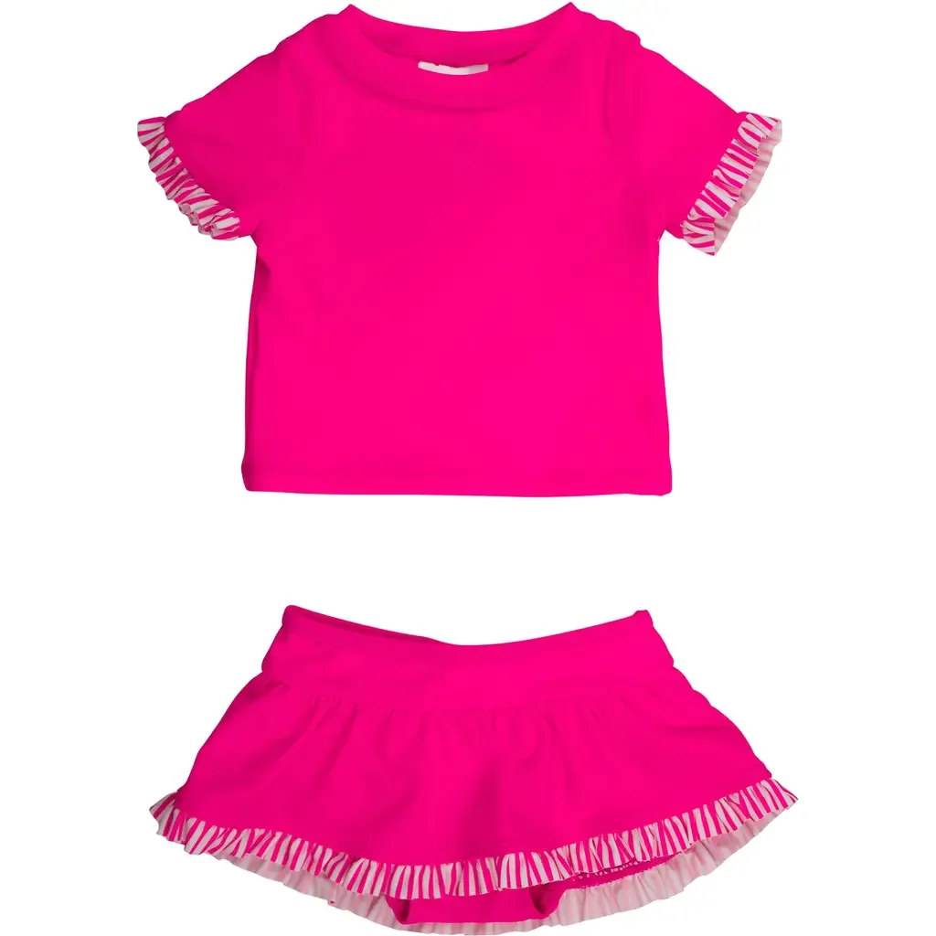 Short Sleeve Ruffle UPF50+ Rash Guard Skirted 2-Piece by RuffleButts