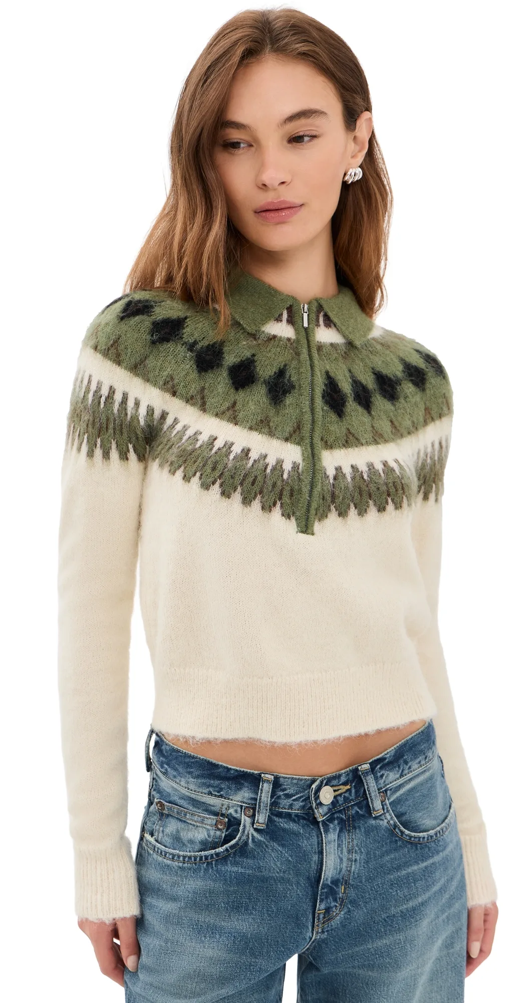 Fair Isle Sweater Half Zip Sweater by Susana Monaco