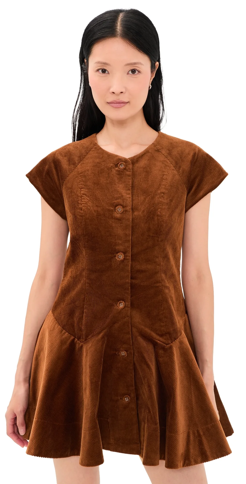 Corduroy Buttoned Mini Dress by GANNI